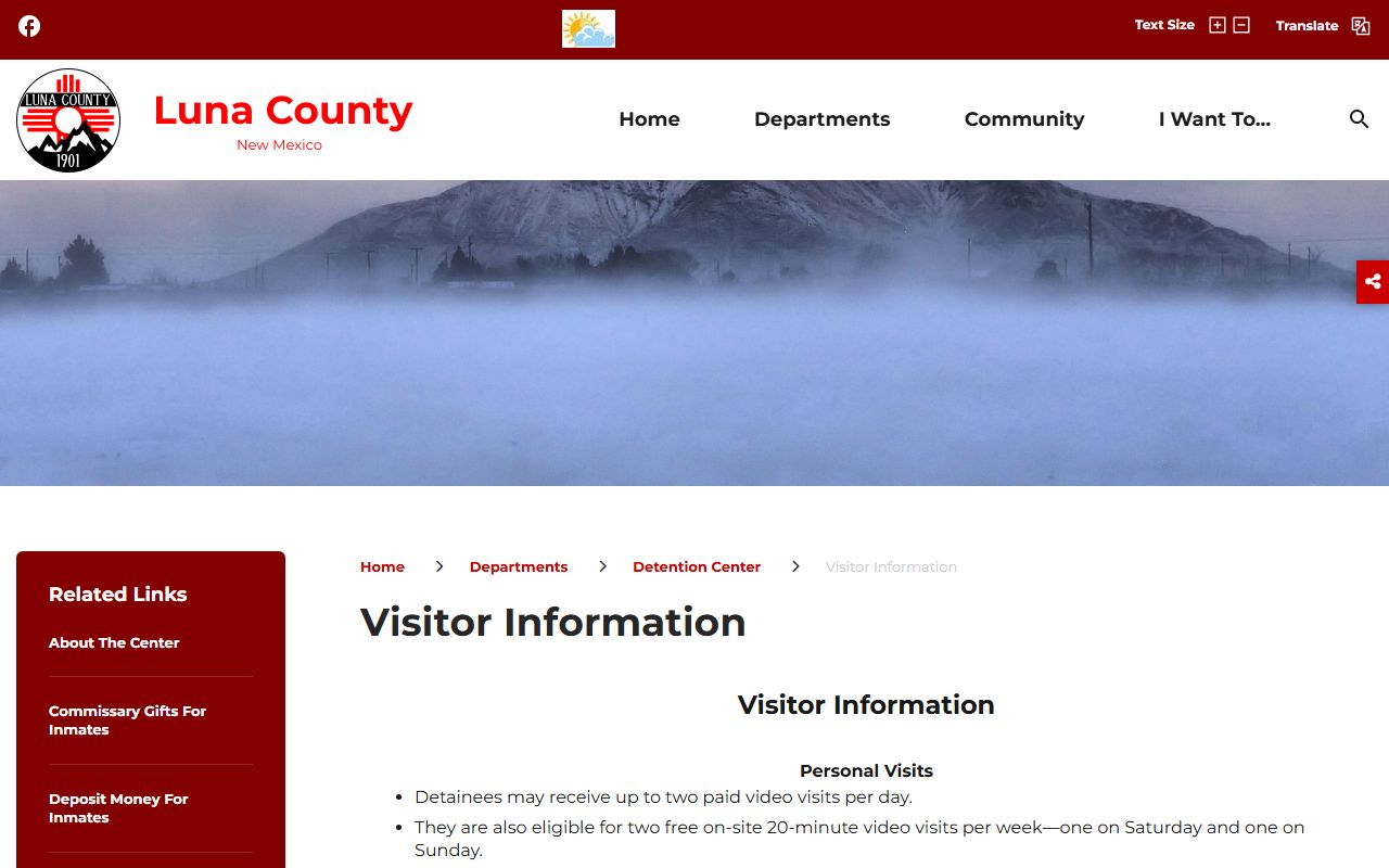 Luna County Detention Center visitation rules and video visit instructions